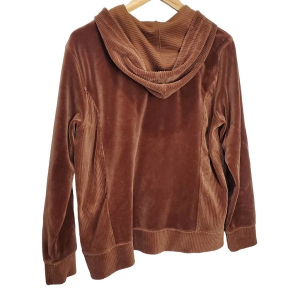 Karen Scott Vintage Zip Up Hoodie Womens Large Velour Brown Hooded 90s Retro Y2K - Picture 7 of 10